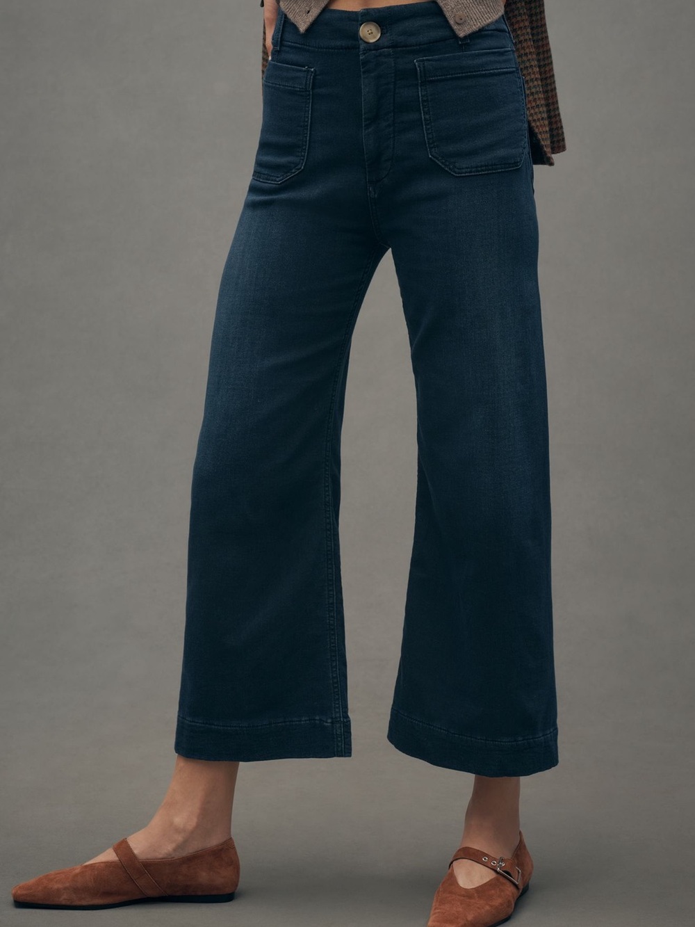 Maeve Colette Knit High-Rise Wide-Leg Cropped Jeans in Citroen